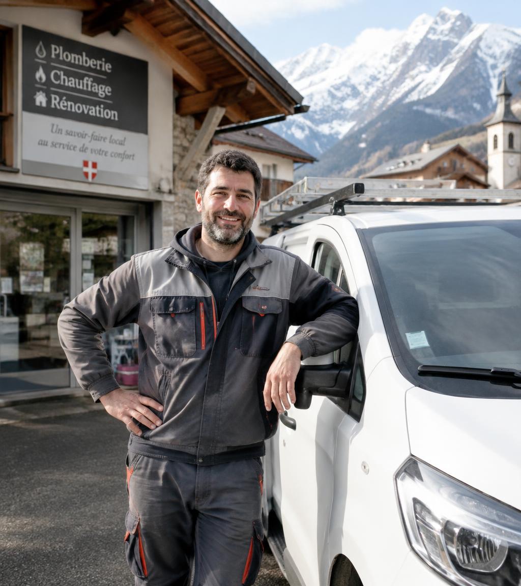 Professionnel devant son véhicule neuf
